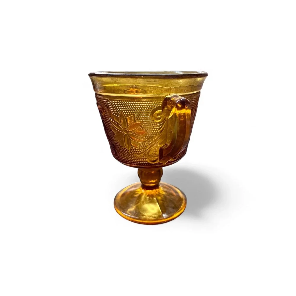 Vintage Tiara Amber Glass Pedestal Sugar Bowl Candy Dish Pressed Glass